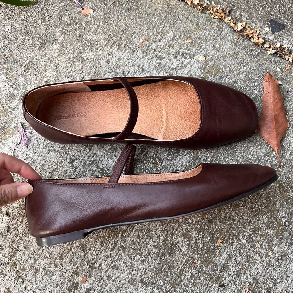 Madewell | Greta Brown Leather Flats Maryjanes GUC - Picture 8 of 9